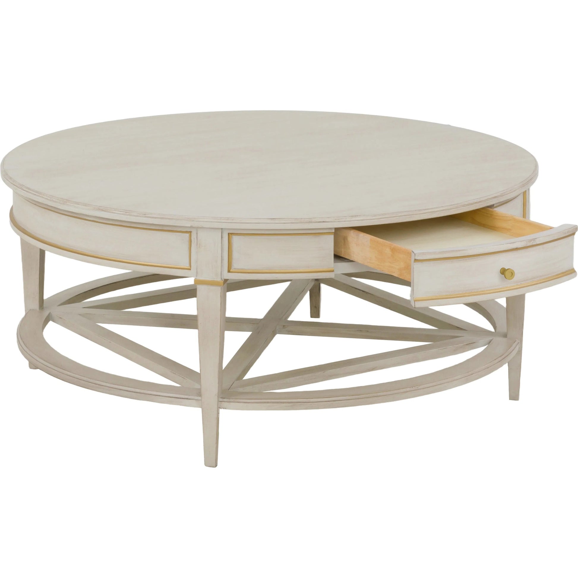 Matteo Linea Round 1-Drawer Cocktail Table by Fairfield Chair. Made from beech solids, veneers in a unique style.