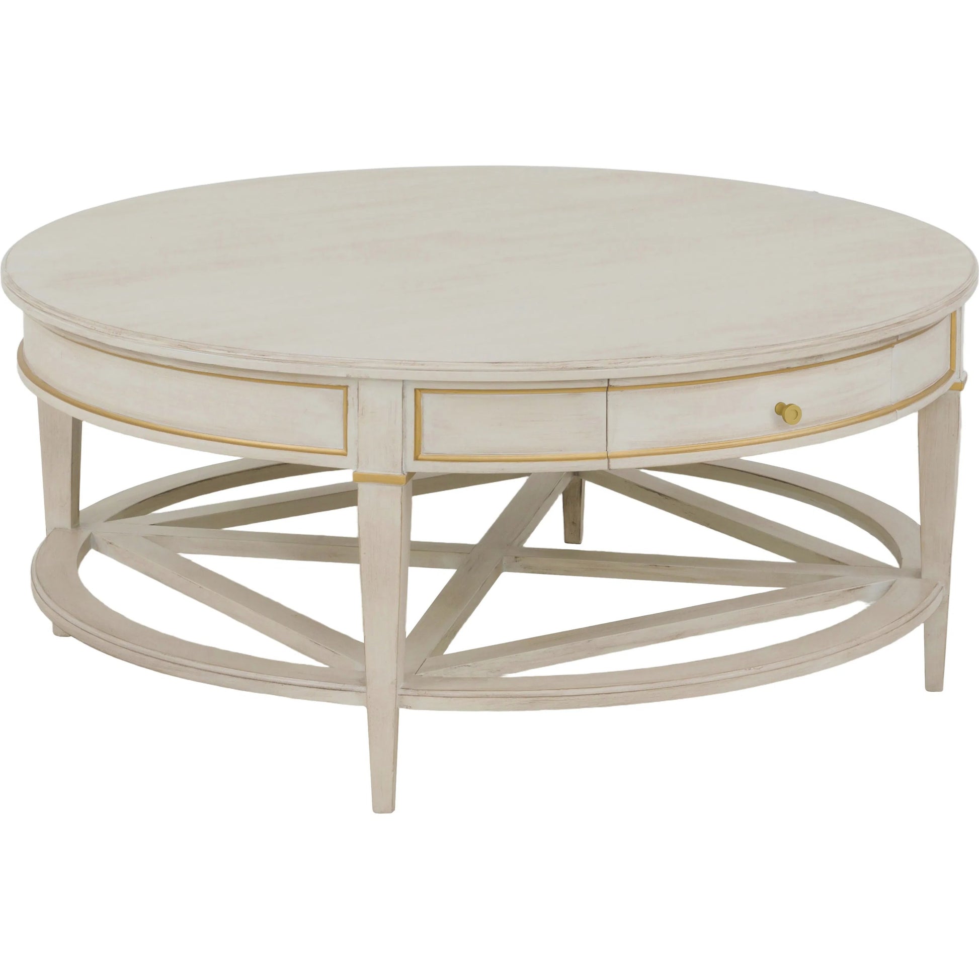 Matteo Linea Round 1-Drawer Cocktail Table by Fairfield Chair. Made from beech solids, veneers in a unique style.