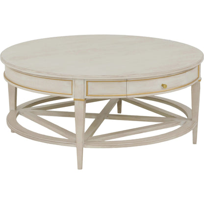 Matteo Linea Round 1-Drawer Cocktail Table by Fairfield Chair. Made from beech solids, veneers in a unique style.