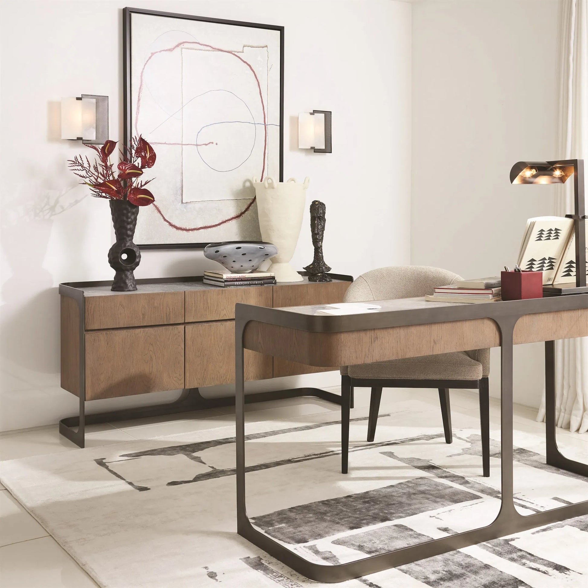 Alcott Dining Chair by Global Views. Made from beech wood, semi-aniline grey leather in a transitional style.