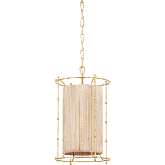 Jones Point Lantern by Hudson Valley in vintage gold leaf. Made from iron in a transitional style.