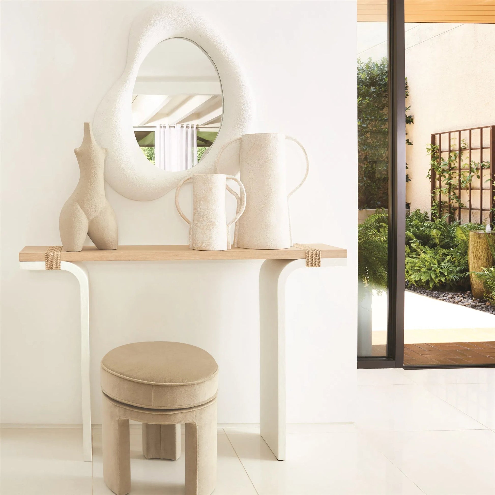 Papu Beige Stool by Global Views in beige. Made from unique in a transitional style.