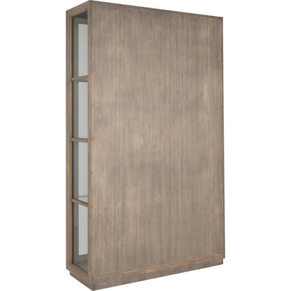 Everett Curio Cabinet by Fairfield Chair in brown and biscotti. Made from red oak in a unique style.