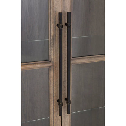 Everett Curio Cabinet by Fairfield Chair in brown and biscotti. Made from red oak in a unique style.