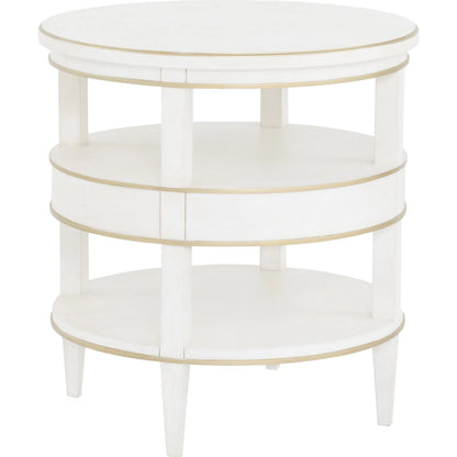 Camile End Table by Fairfield Chair in white and linen. Made from rubberwood solids in a unique style.