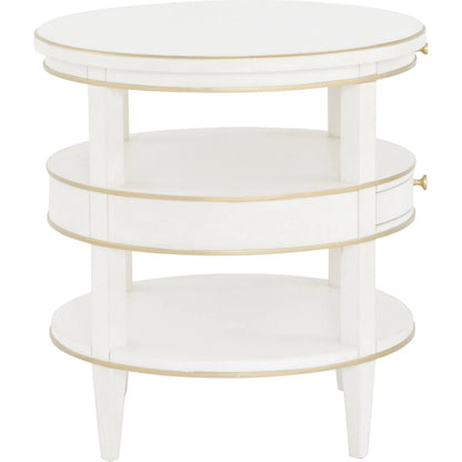 Camile End Table by Fairfield Chair in white and linen. Made from rubberwood solids in a unique style.