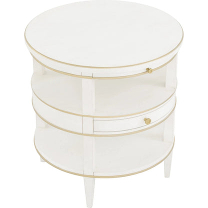 Camile End Table by Fairfield Chair in white and linen. Made from rubberwood solids in a unique style.