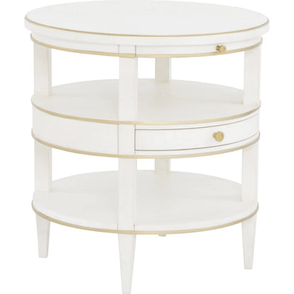 Camile End Table by Fairfield Chair in white and linen. Made from rubberwood solids in a unique style.