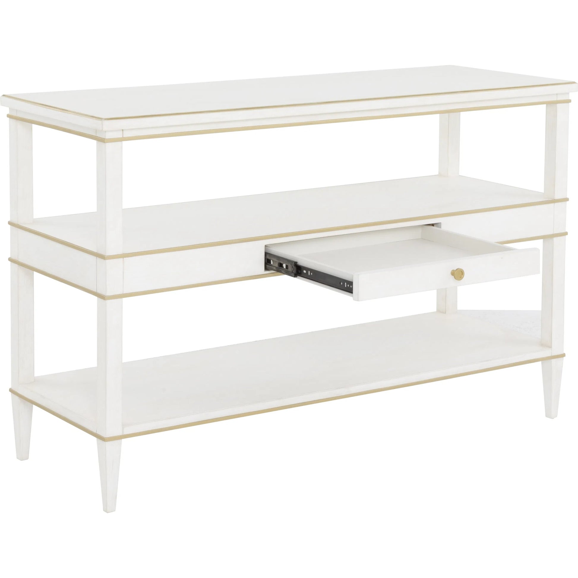 Camille Console Table by Fairfield Chair in white. Made from rubberwood solids in a unique style.