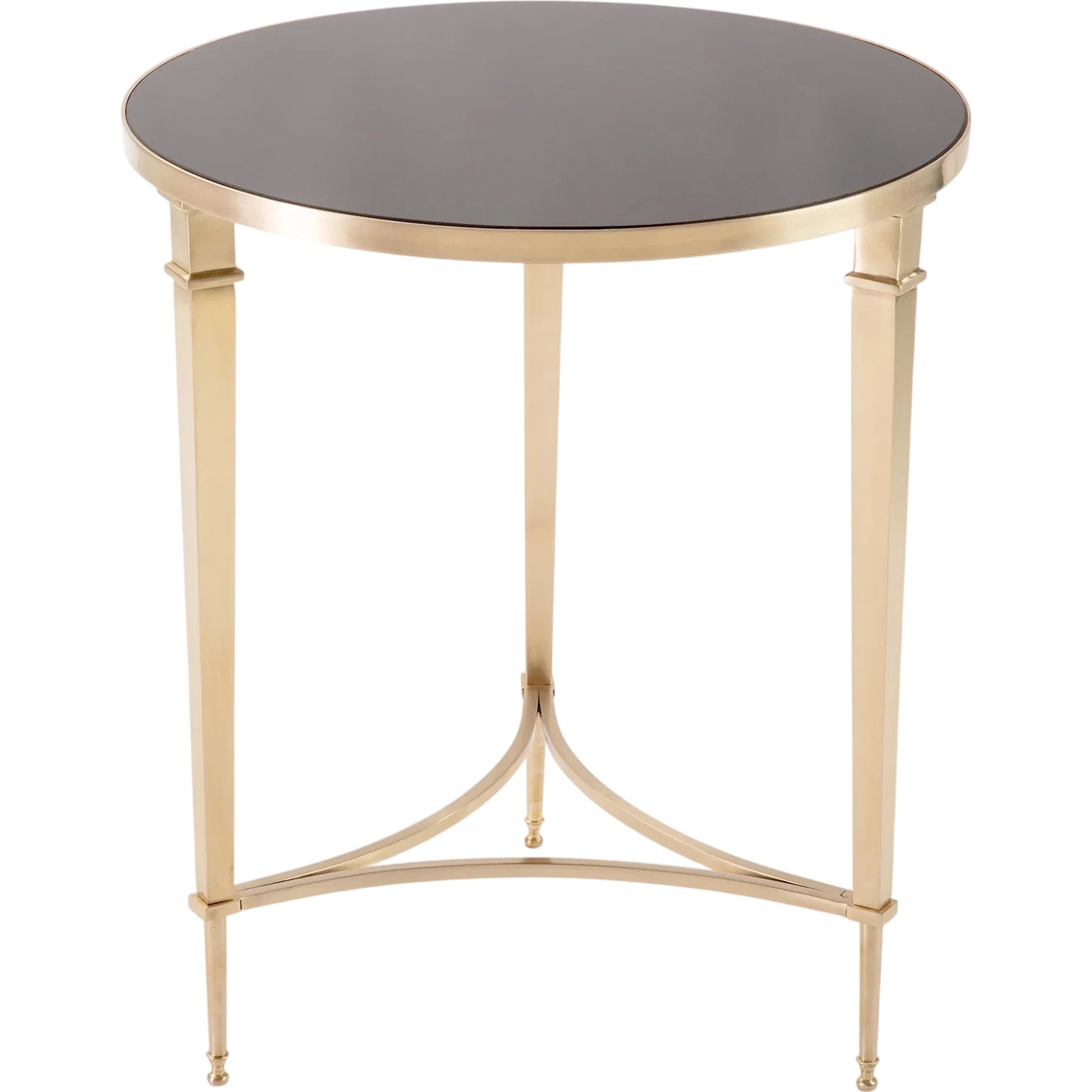 Round French Square Leg Table by Global Views in brass. Made from brass, granite in a transitional style.