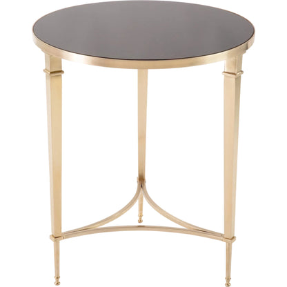 Round French Square Leg Table by Global Views in brass. Made from brass, granite in a transitional style.