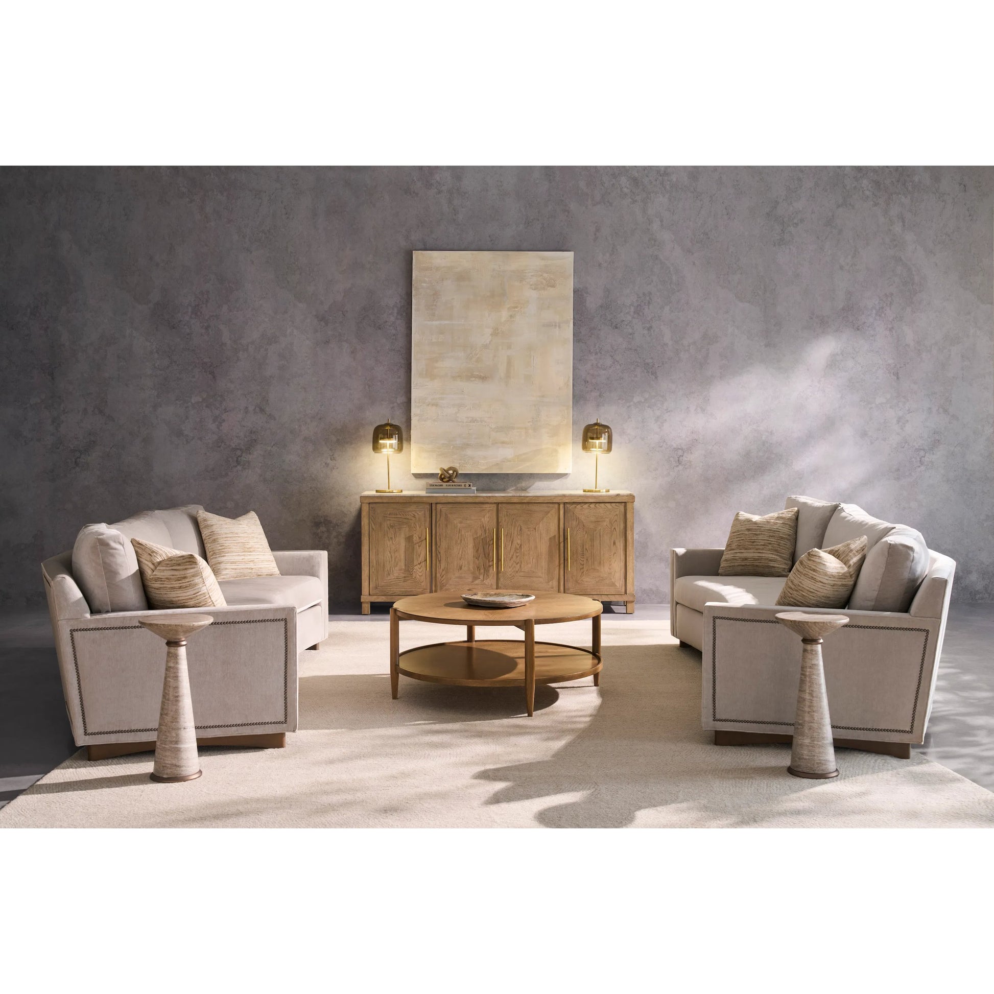 Enzo Sofa w/2 Beach Contrast Pillows by Fairfield Chair in grey and platinum. Made from beech solids in a unique style.