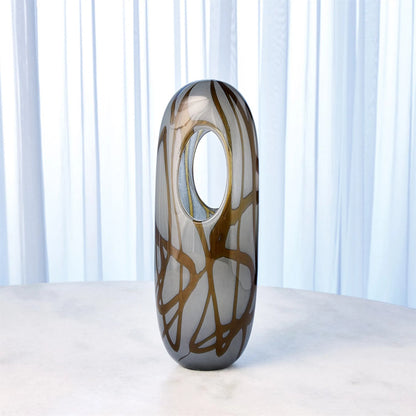 Swirl Vase by Global Views in amber, gray. Made from art glass in a modern style.