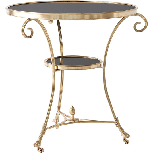 Gueridon Table by Global Views in brass, black granite. Made from brass, granite in a traditional style.
