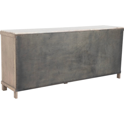 Alchemy Four Door Credenza by Fairfield Chair in brown and biscotti. Made from red oak, marble in a unique style.