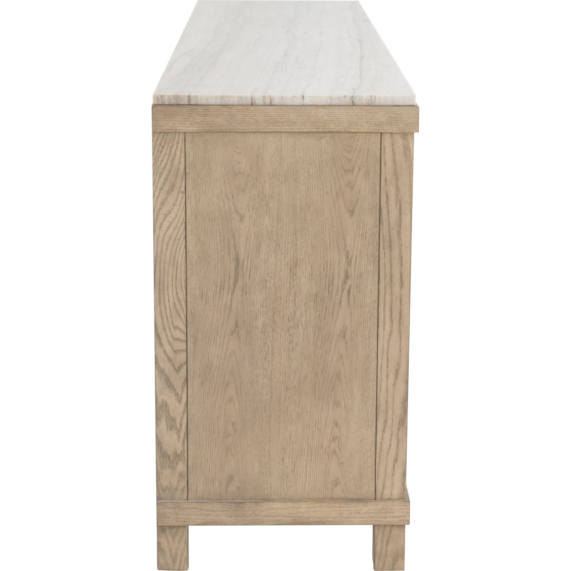 Alchemy Four Door Credenza by Fairfield Chair in brown and biscotti. Made from red oak, marble in a unique style.
