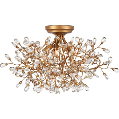 Crystal Bud Semi-Flush Mount by Currey and Company in clear, brass. Made from crystal, wrought iron in a modern style.