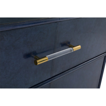 Harper Chest by Fairfield Chair in dark blue and navy blue. Made from leather, metal accents, acrylic in a unique style.
