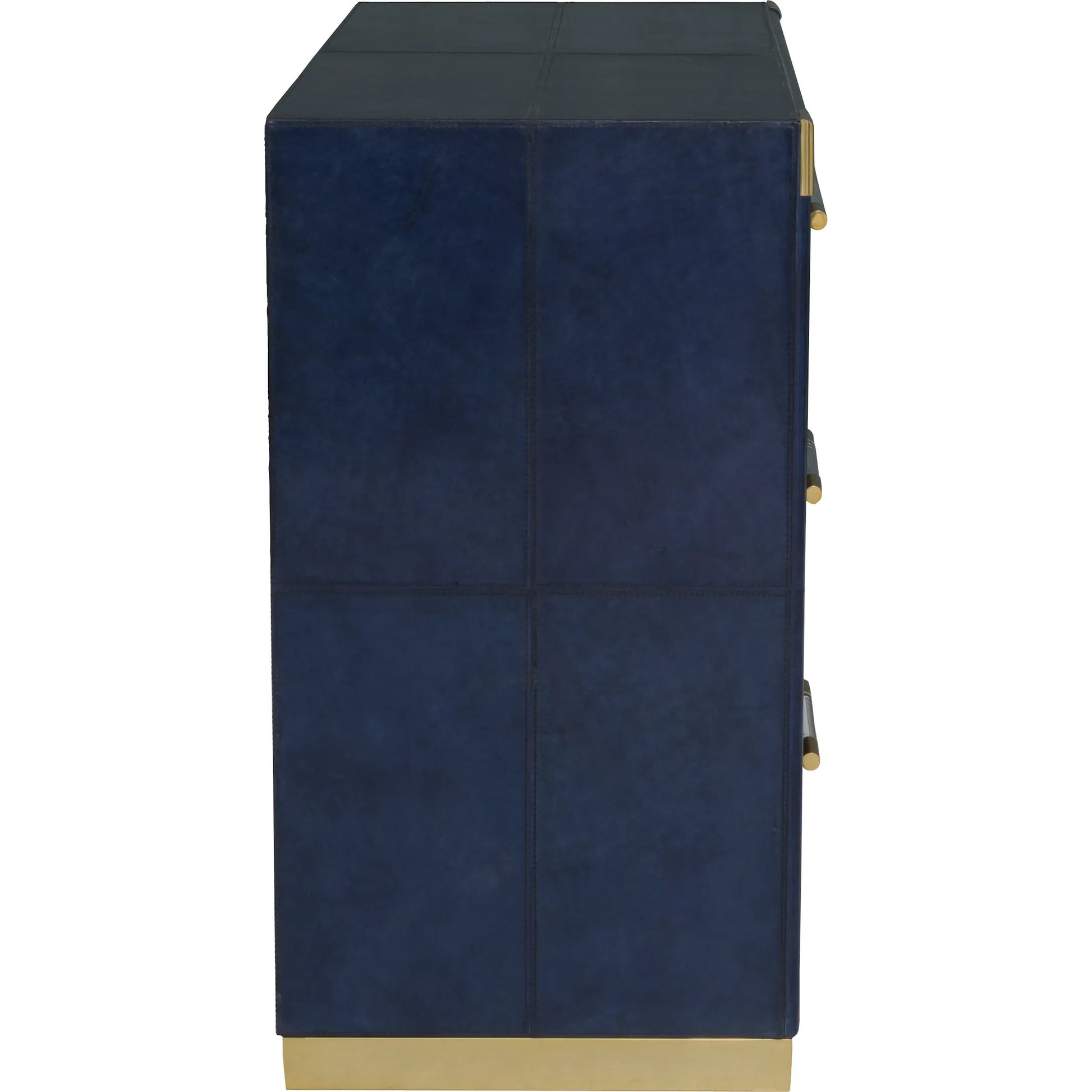 Harper Chest by Fairfield Chair in dark blue and navy blue. Made from leather, metal accents, acrylic in a unique style.