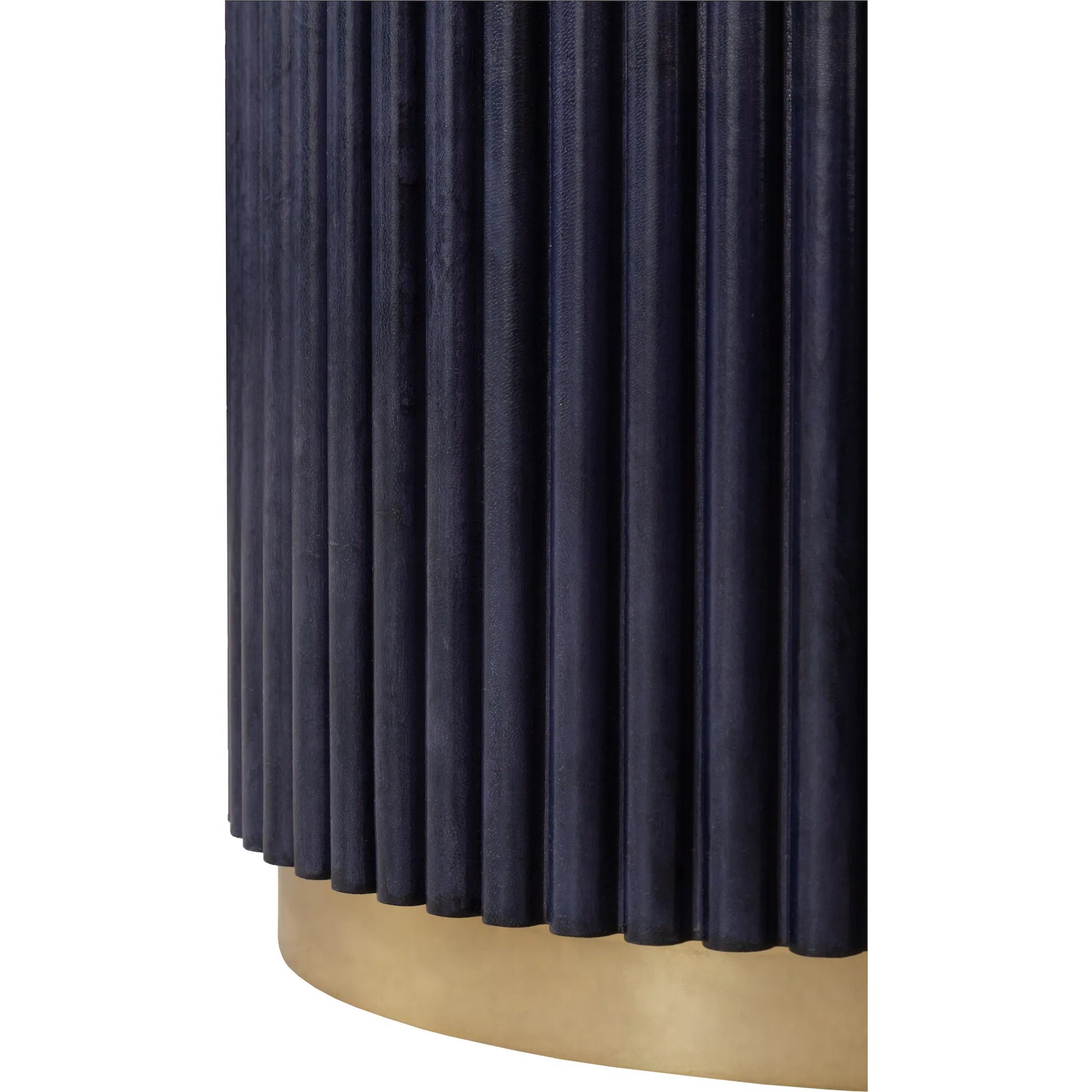 Harper Round End Table by Fairfield Chair in dark blue and navy blue. Made from leather, metal accents, marble in a unique style.