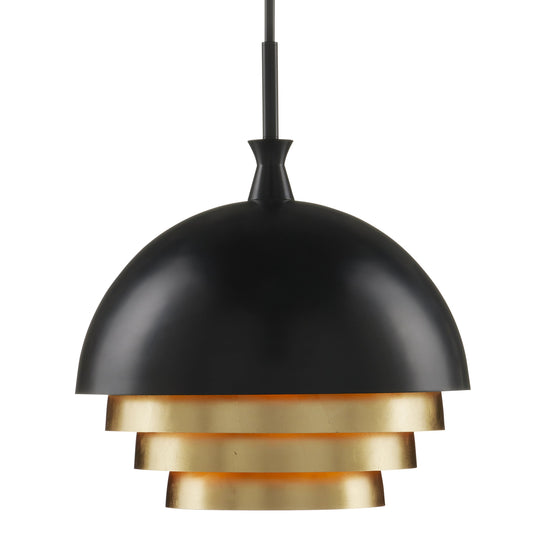 Salviati Pendant by Currey and Company in black, gold leaf. Made from metal in a modern style.
