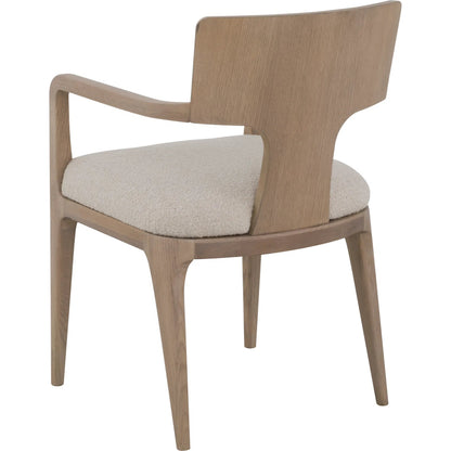 Everett Arm Chair by Fairfield Chair in brown and biscotti. Made from red oak in a unique style.