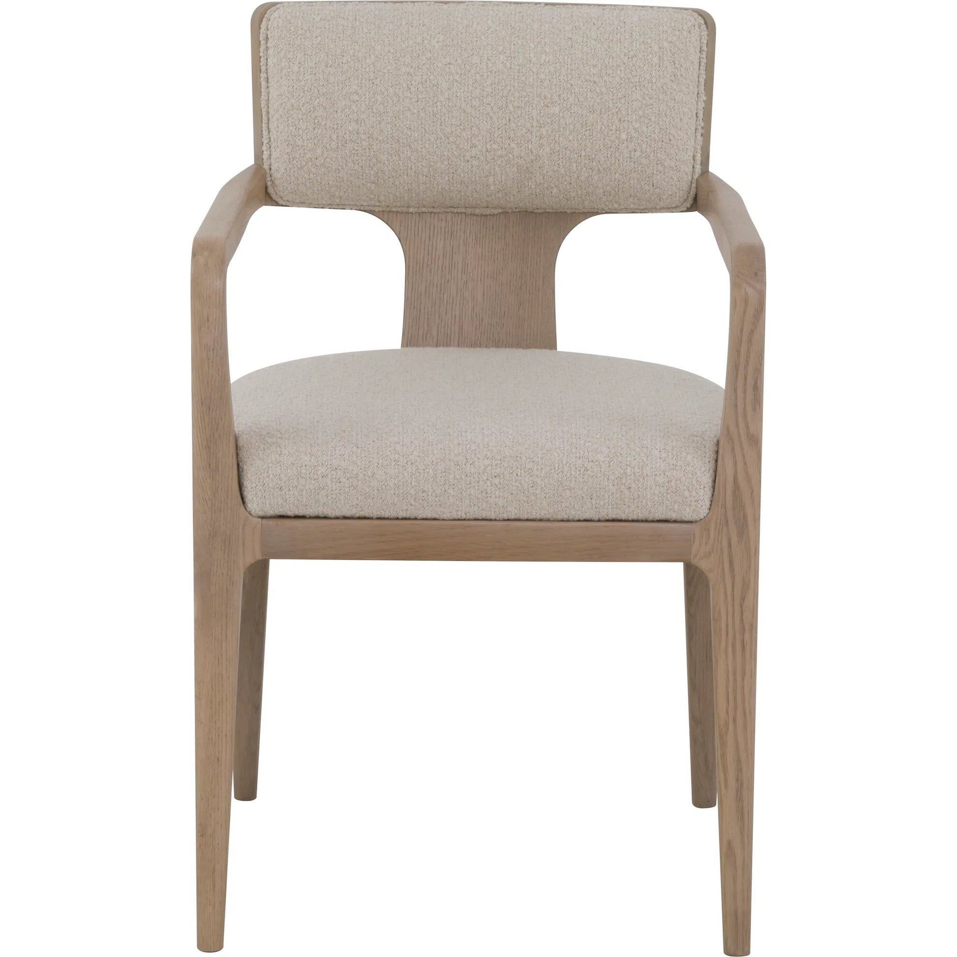 Everett Arm Chair by Fairfield Chair in brown and biscotti. Made from red oak in a unique style.