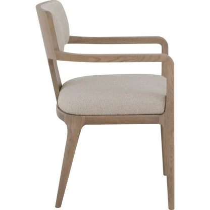 Everett Arm Chair by Fairfield Chair in brown and biscotti. Made from red oak in a unique style.
