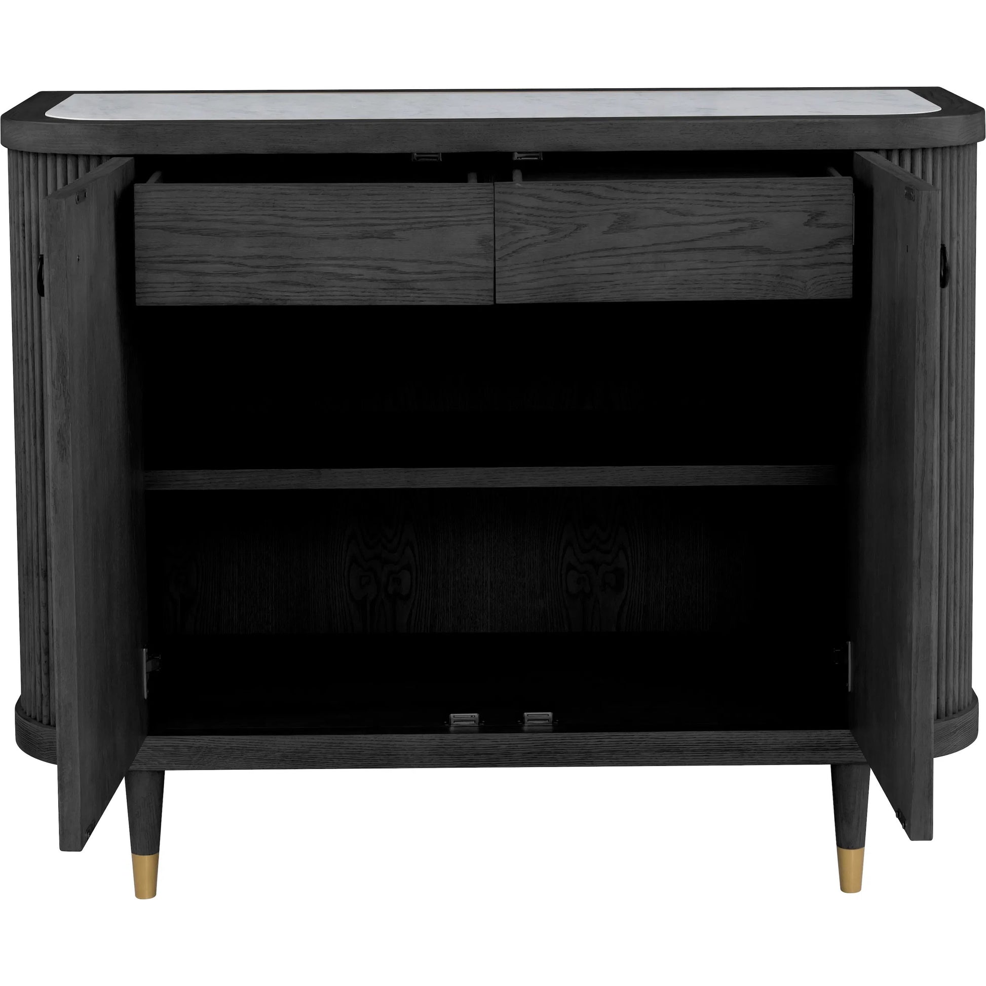 Everett Demilune Credenza by Fairfield Chair. Made from red oak solids, veneers in a unique style.