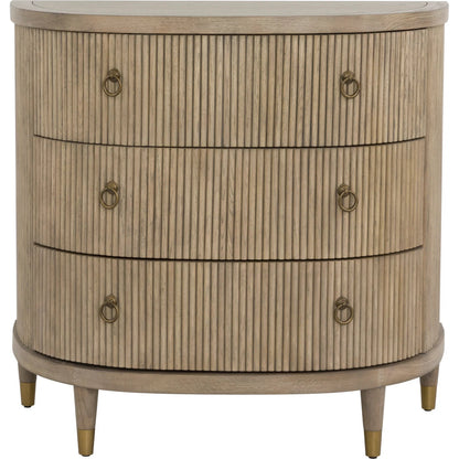Everett Demilune Chest by Fairfield Chair in brown and biscotti. Made from red oak solids, veneers in a unique style.