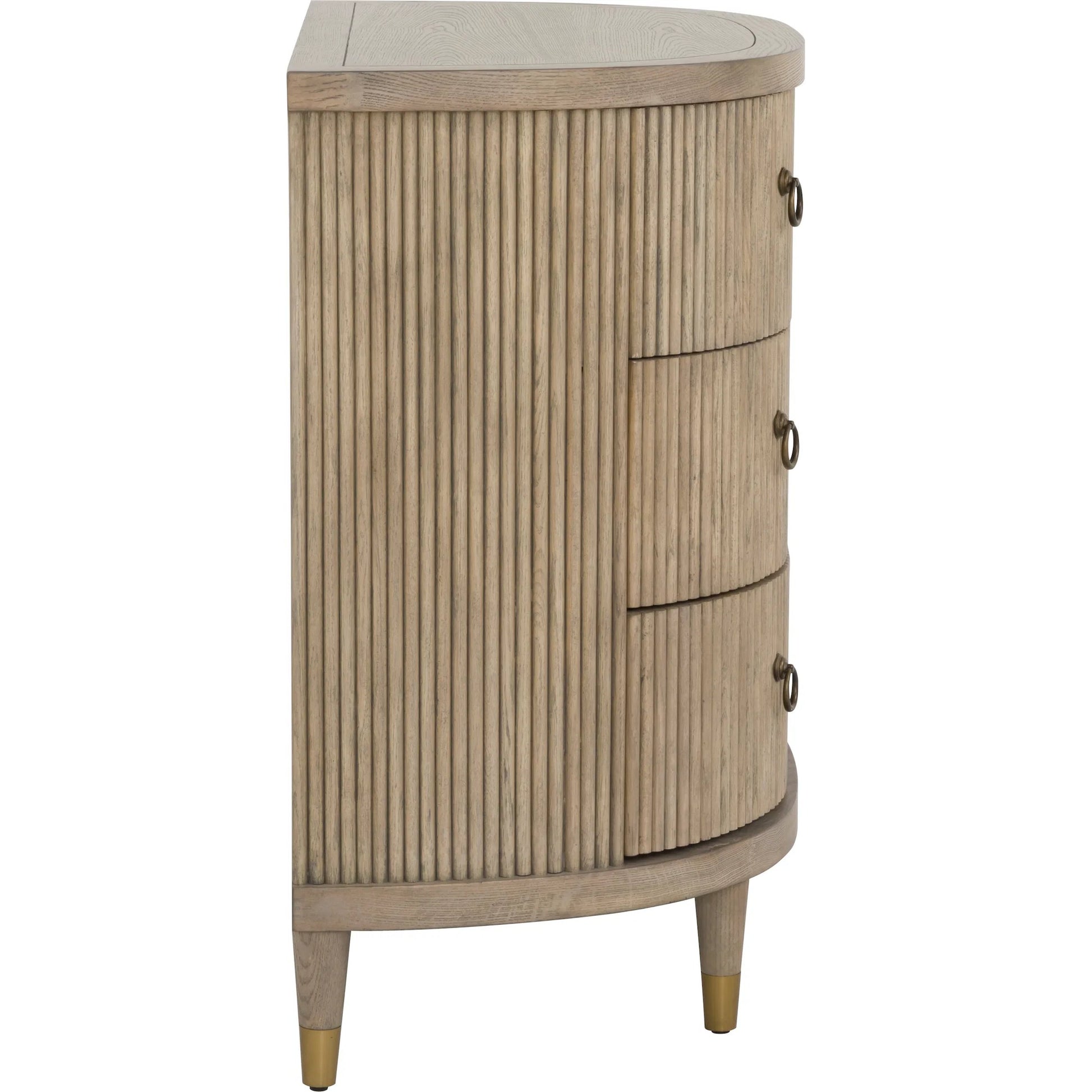 Everett Demilune Chest by Fairfield Chair in brown and biscotti. Made from red oak solids, veneers in a unique style.