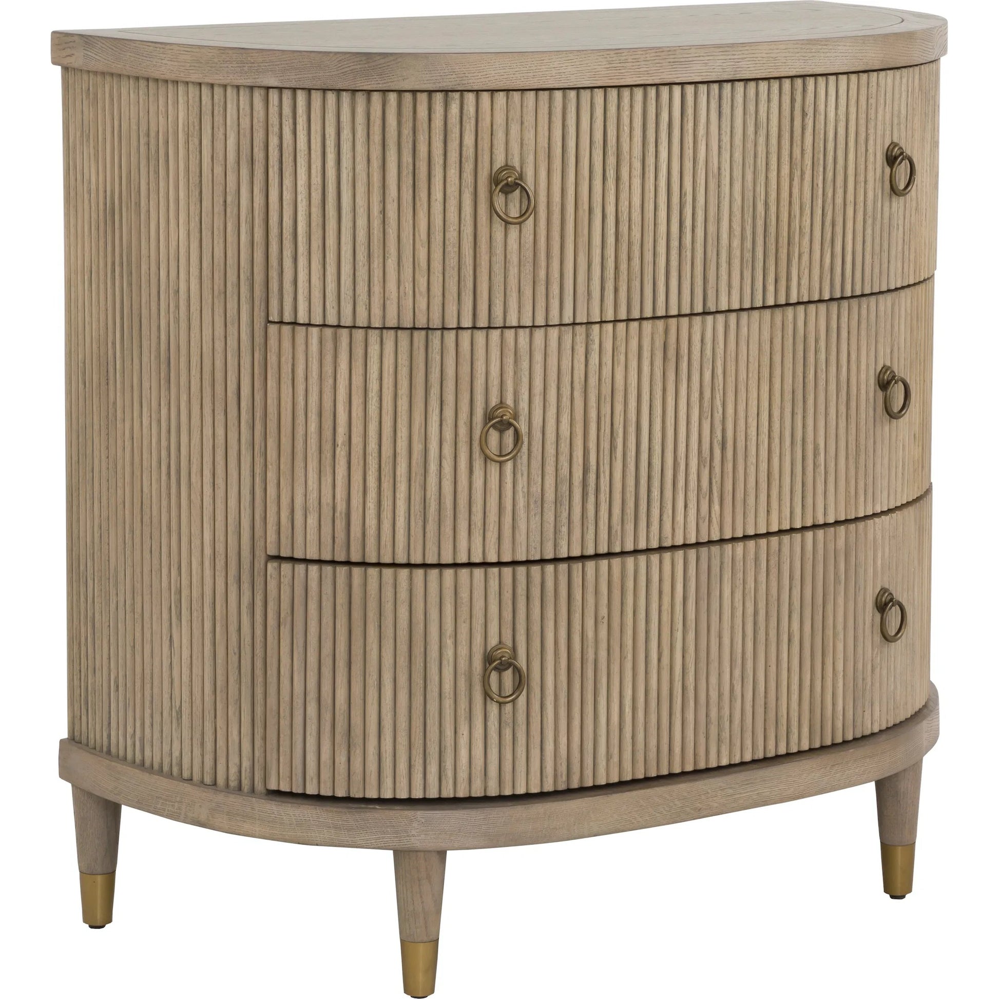 Everett Demilune Chest by Fairfield Chair in brown and biscotti. Made from red oak solids, veneers in a unique style.