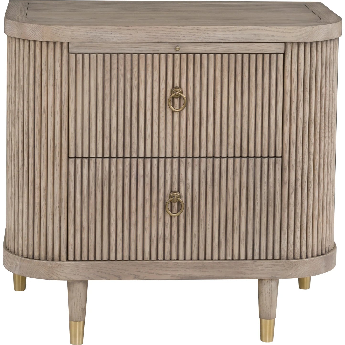 003 SI-2635787 | Additional Silo | Everett Demilune 2-Drawer Nightstand by Fairfield Chair in brown and biscotti. Made from red oak solids, veneers in a unique style.