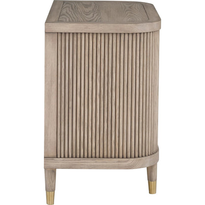 Everett Demilune 2-Drawer Nightstand by Fairfield Chair in brown and biscotti. Made from red oak solids, veneers in a unique style.