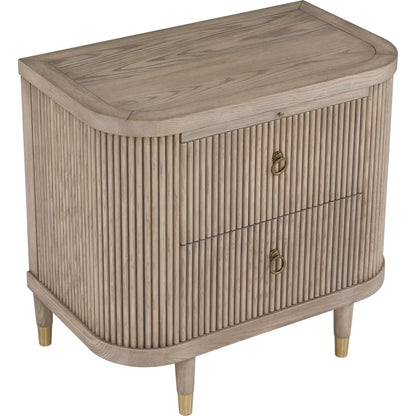 Everett Demilune 2-Drawer Nightstand by Fairfield Chair in brown and biscotti. Made from red oak solids, veneers in a unique style.