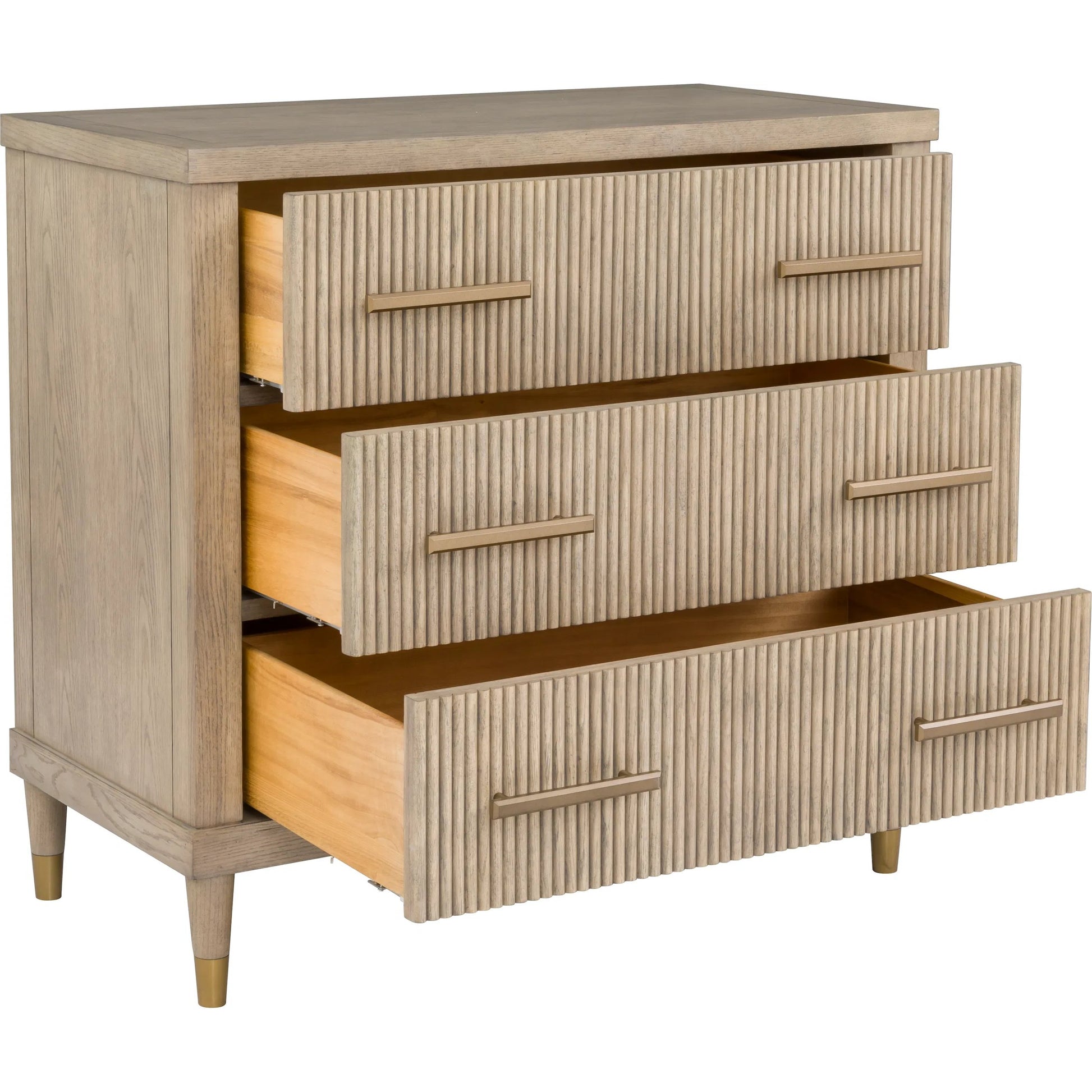 Everett 3-Drawer Chest by Fairfield Chair in brown and biscotti. Made from red oak solids, veneers in a unique style.