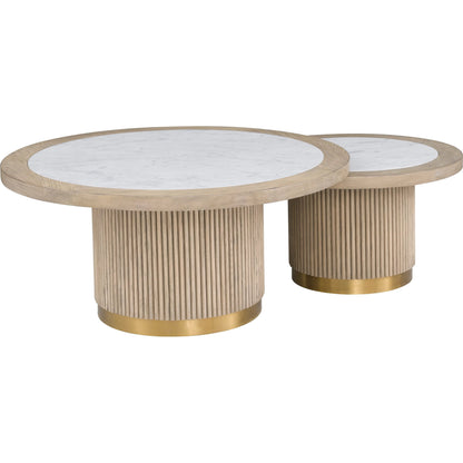 Everett Large Round Bunching Cocktail Table by Fairfield Chair. Made from red oak solids, veneers in a unique style.