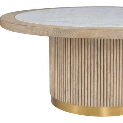 Everett Large Round Bunching Cocktail Table by Fairfield Chair. Made from red oak solids, veneers in a unique style.
