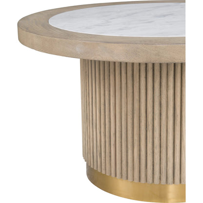 Everett Small Round Bunching Cocktail Table by Fairfield Chair. Made from red oak solids, veneers, marble in a unique style.