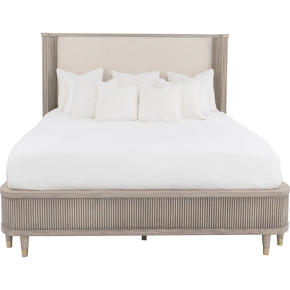 Everett Bed with Upholstered Headboard by Fairfield Chair in brown and biscotti. Made from red oak solids, veneers in a unique style.