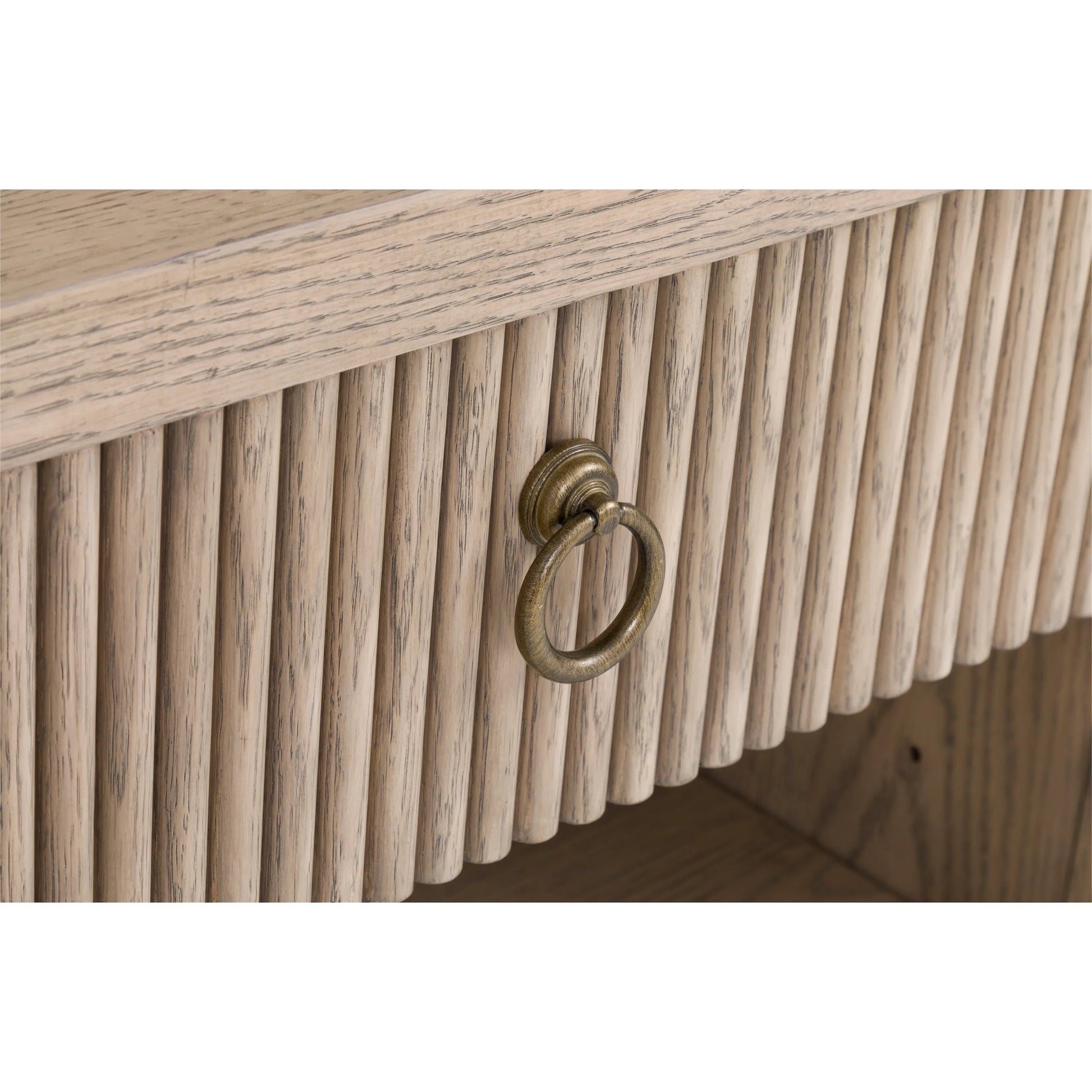 Everett Demilune Nightstand by Fairfield Chair in brown and biscotti. Made from red oak solids, veneers in a unique style.