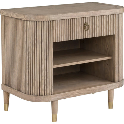 Everett Demilune Nightstand by Fairfield Chair in brown and biscotti. Made from red oak solids, veneers in a unique style.