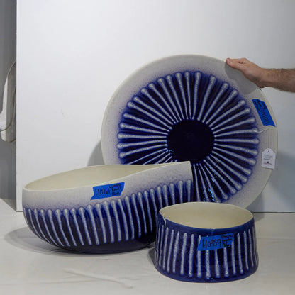Striped Charger by Global Views in cobalt. Made from ceramic in a eclectic & global style.