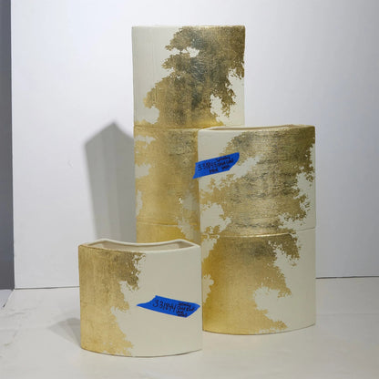 Splashy Gold Leaf Vase by Global Views in natural. Made from ceramic in a unique style.