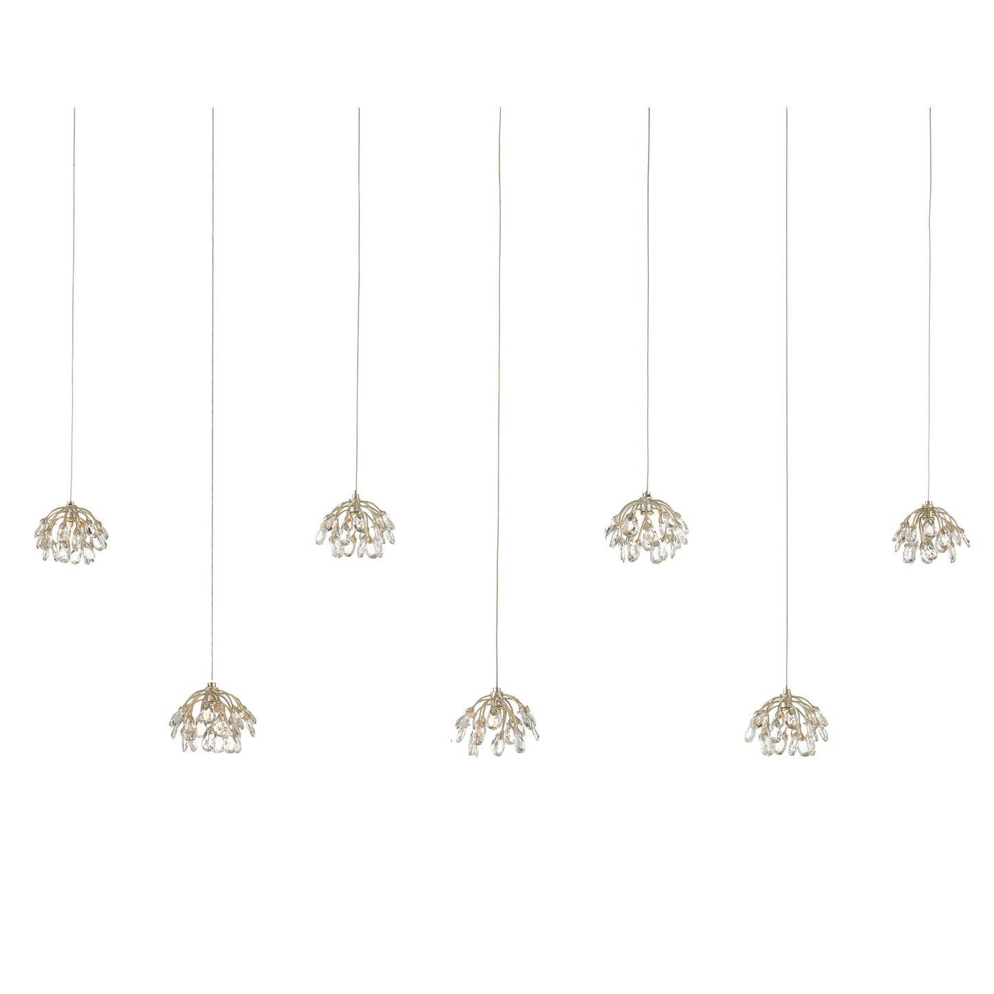 001 SI-1923890 | Primary Silo | Bud Rectangular 7-LIGHT Multi-Drop Pendant by Currey and Company in crystal, contemporary silver, silver. Made from crystal, contemparary silver, wrought iron in a modern style.