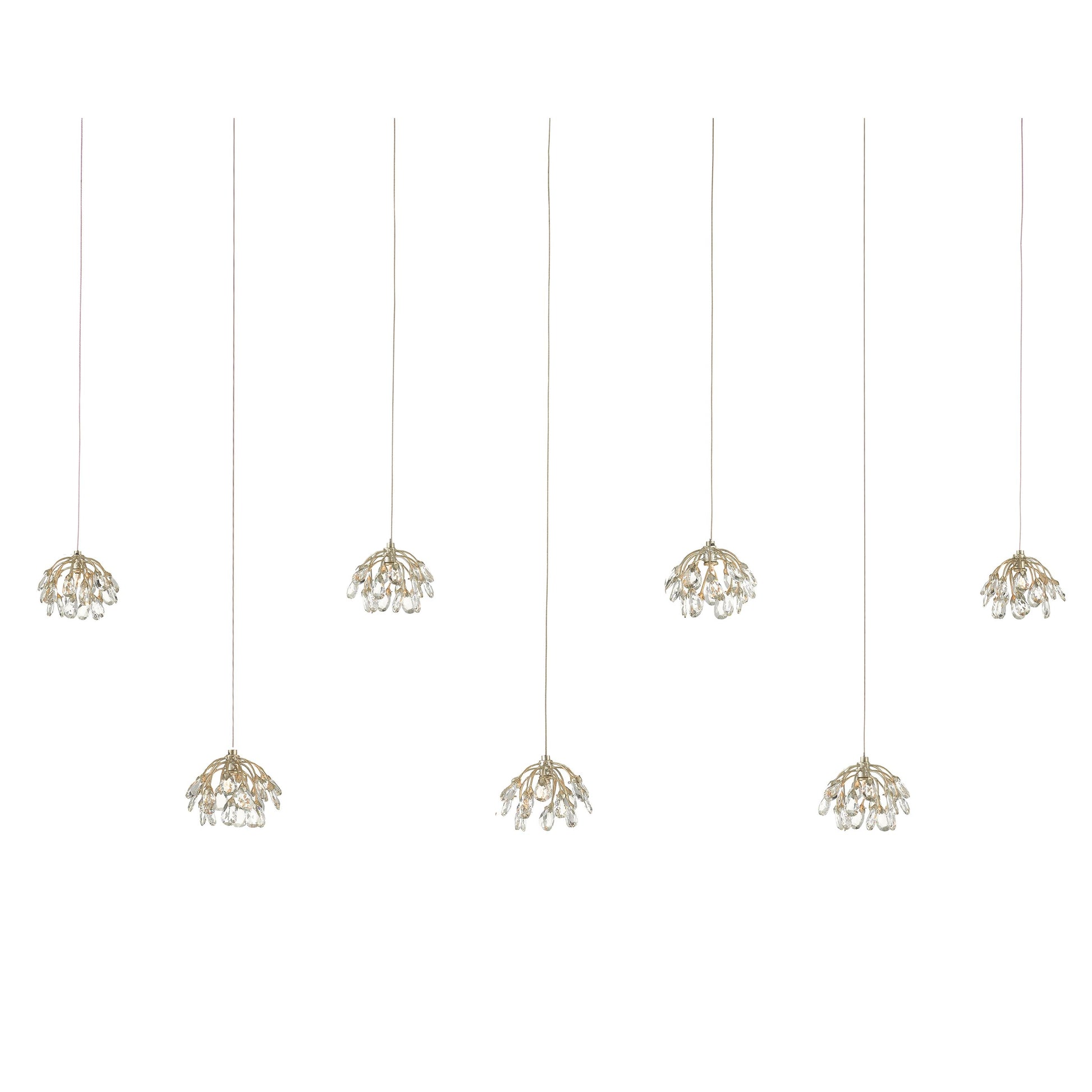 Bud Rectangular 7-LIGHT Multi-Drop Pendant by Currey and Company in crystal, contemporary silver, silver. Made from crystal, contemparary silver, wrought iron in a modern style.