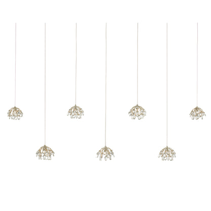 Bud Rectangular 7-LIGHT Multi-Drop Pendant by Currey and Company in crystal, contemporary silver, silver. Made from crystal, contemparary silver, wrought iron in a modern style.
