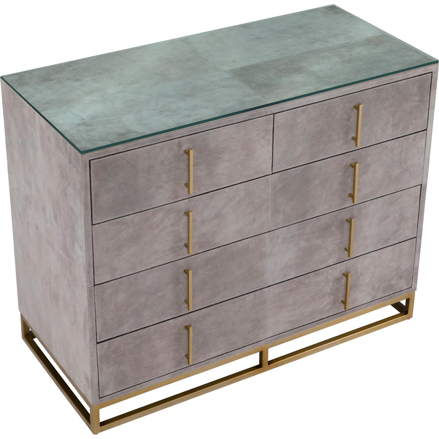 004 SI-2635798 | Additional Silo | Hyde 5-Drawer Chest by Fairfield Chair in tan and distressed cloud. Made from suede wrap in a unique style.