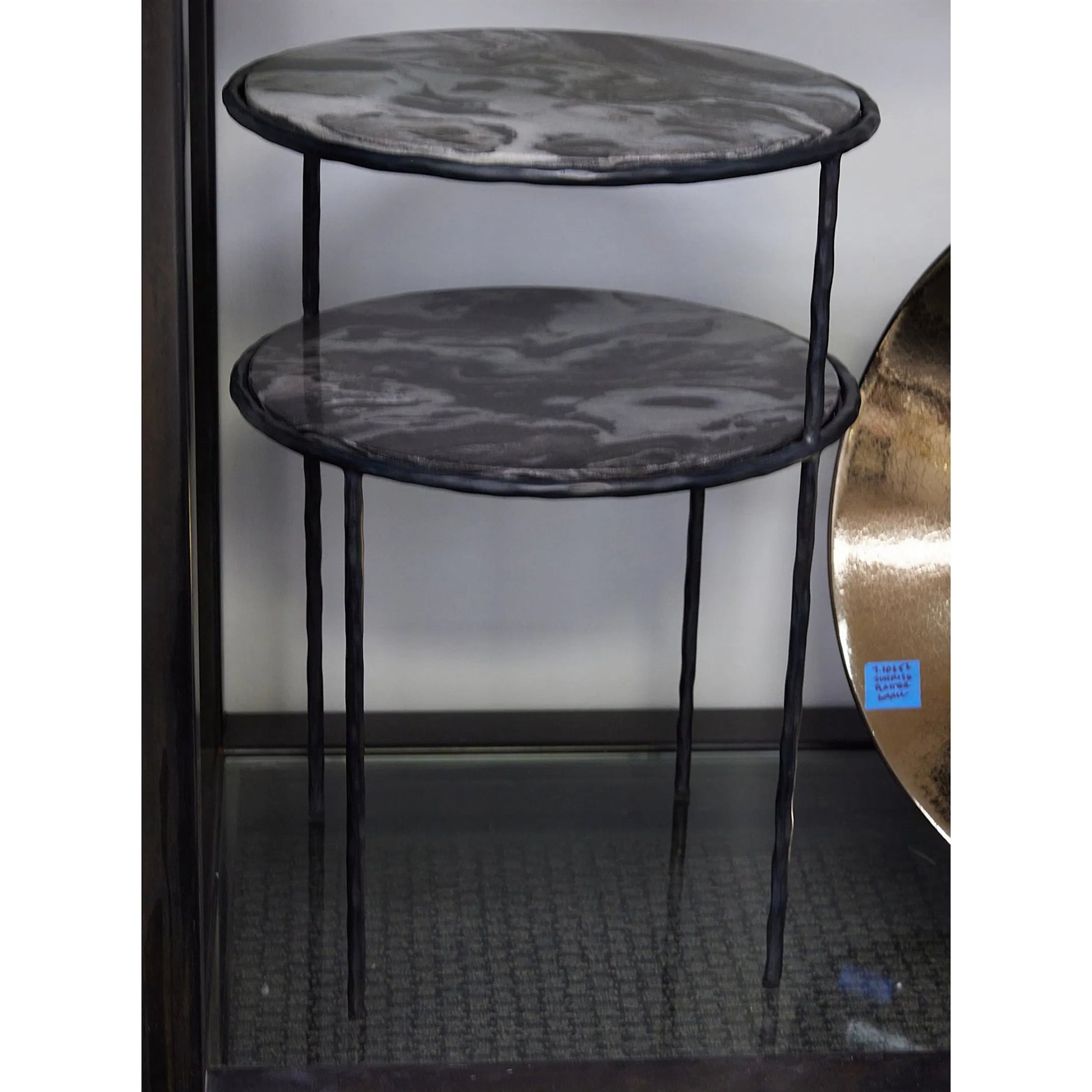 Registrar Tiered Table by Global Views. Made from iron, grey baloon marble in a unique style.