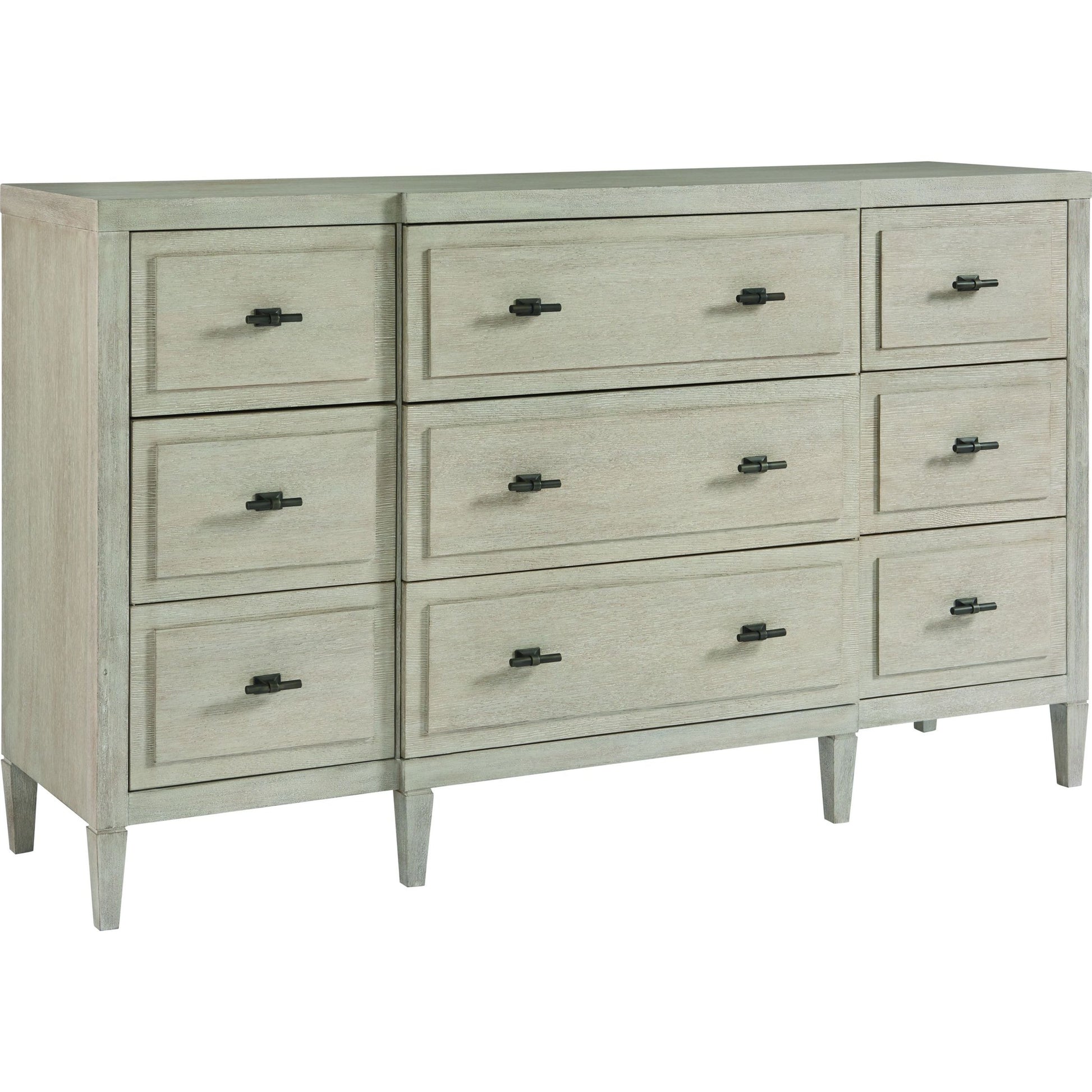 Midtown Dresser by Universal Furniture in matte black and flannel. Made from unique in a transitional style.